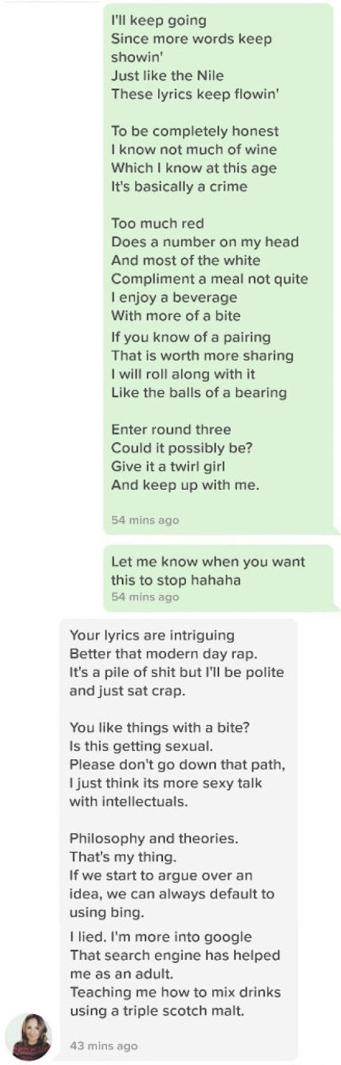 A Guy Casually Challenged A Woman On Tinder To Freestyle Rap