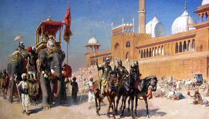 Great_Mogul_And_His_Court_Returning_From_The_Great_Mosque_At_Delhi_India_-_Oil_Painting_by_American_Artist_Edwin_Lord_Weeks