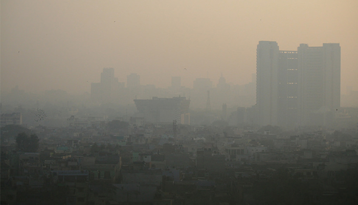 A view of West Delhi covered in smog.