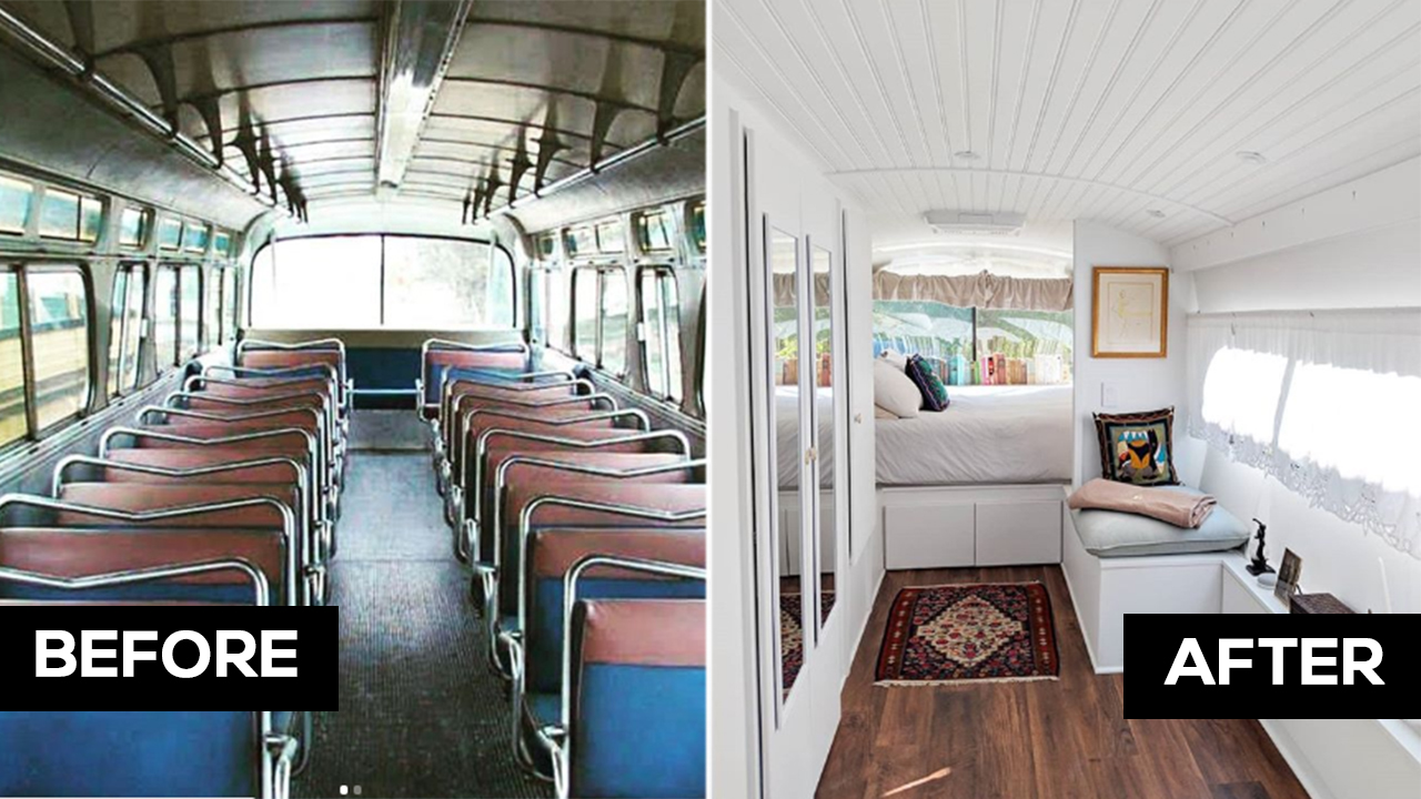 Risultati immagini per Woman Turns Old Greyhound Bus Into A Tiny Dream Home