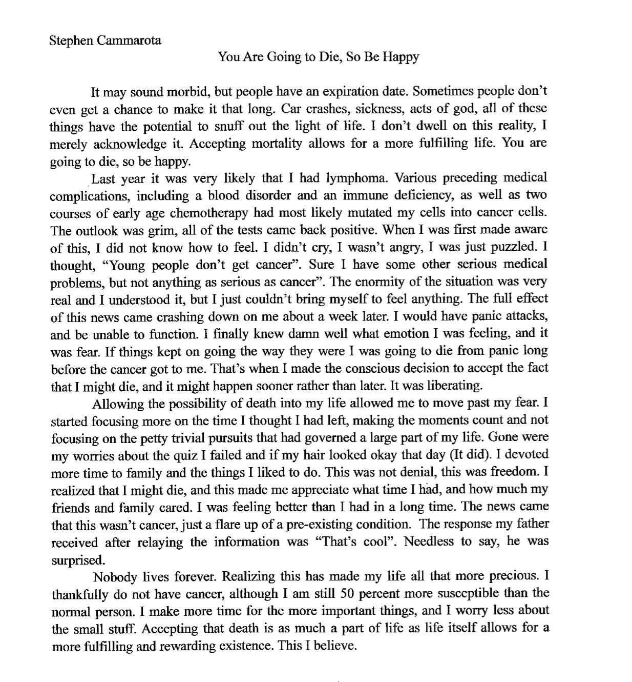 essay about father died