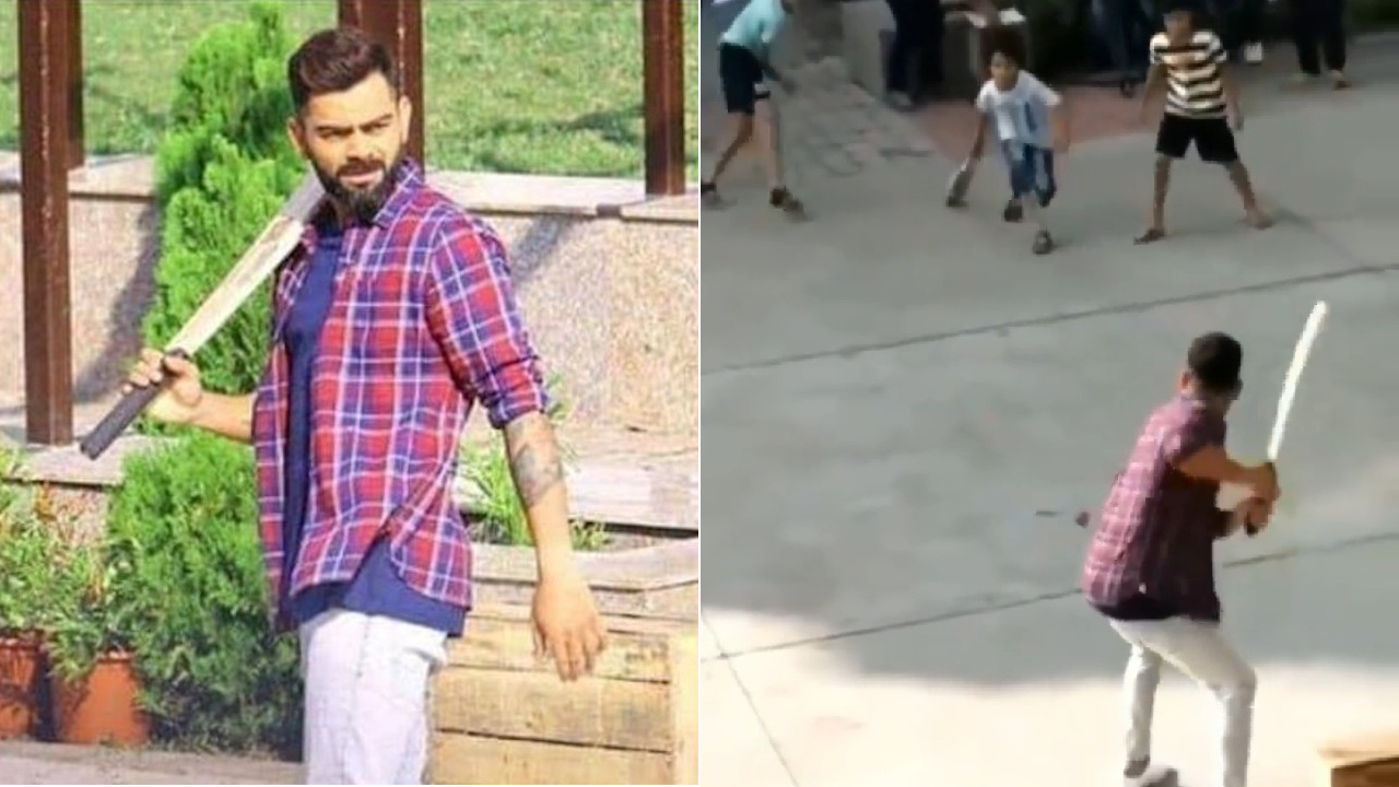 Team India Captain Virat Kohli plays gully cricket with kids in Indore