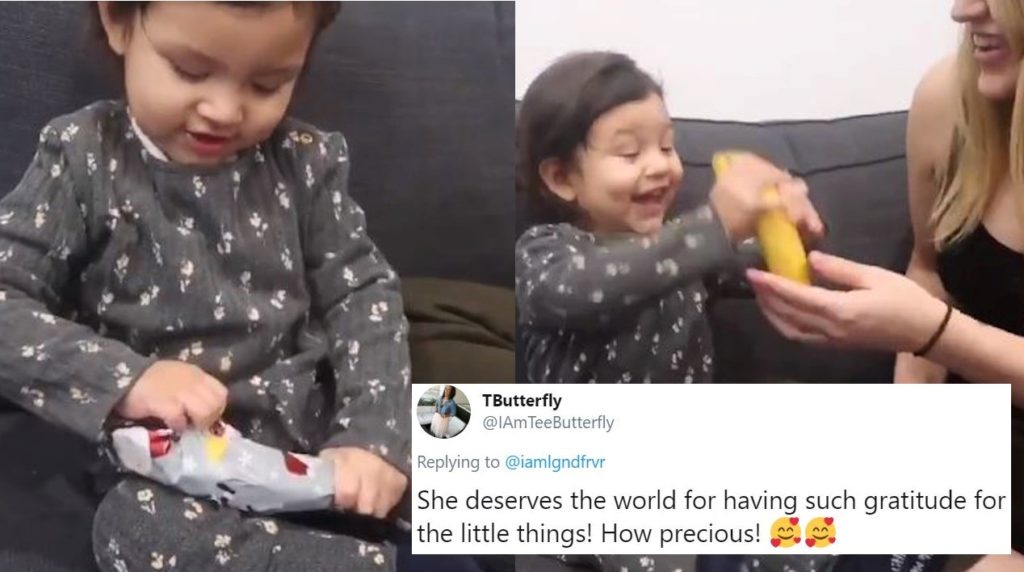 Boy gets a banana for Christmas  and hes so excited