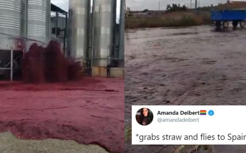 It's Flooding Red Wine In A Spanish Town Due To A Winery Container Burst