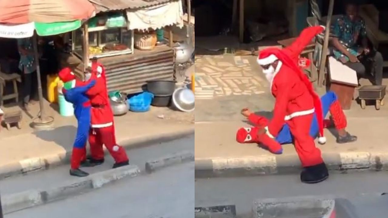 Santa Claus & Spiderman Fight On The Streets, People Say Santa’s The Clear Winner