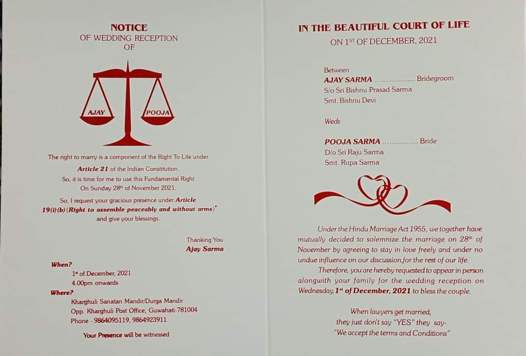 Guwahati: Lawyer Couple Comes Up With A Constitution Themed Wedding Card To Invite Guests!