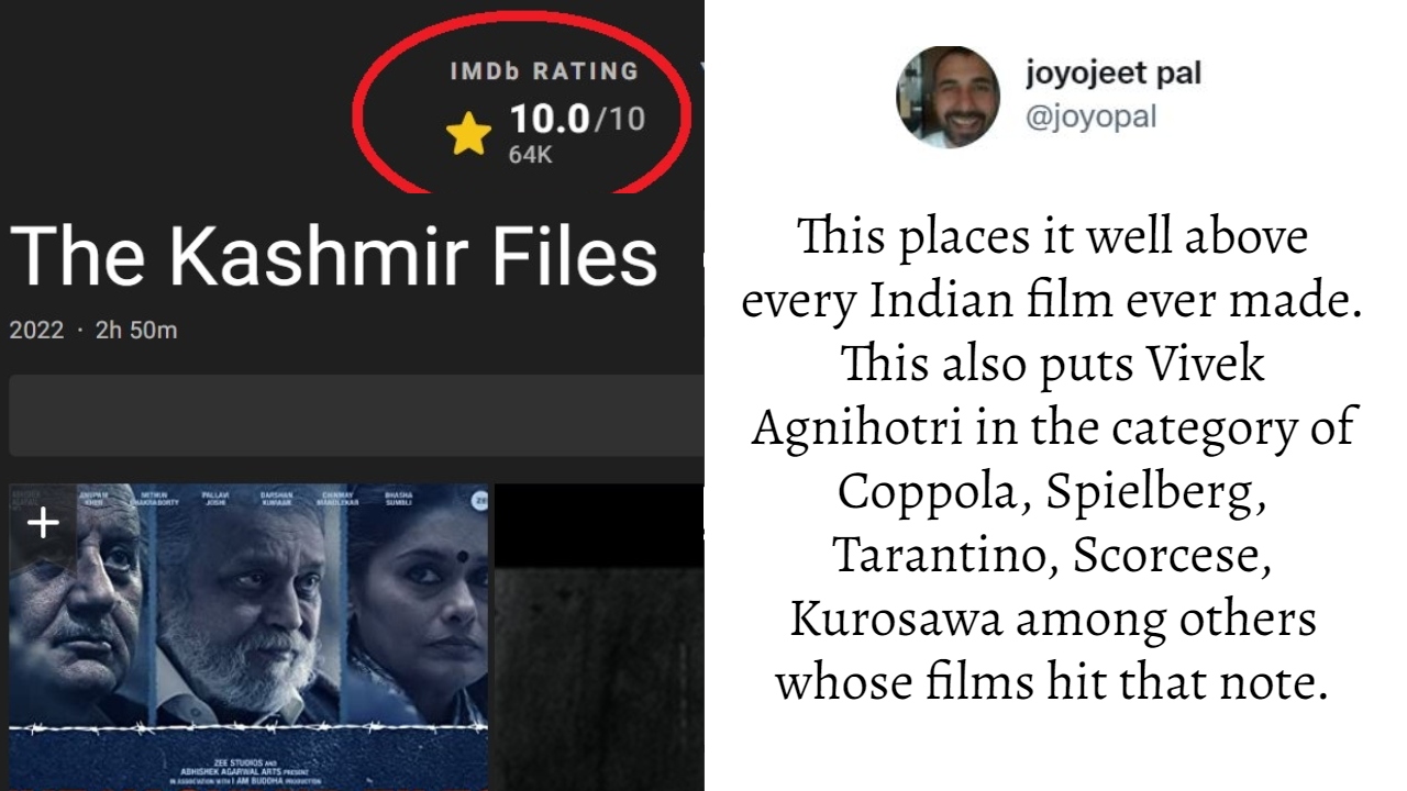 Guy Shows How IMDB's Be Manipulated After 'The Kashmir Files' Gets 10 Stars